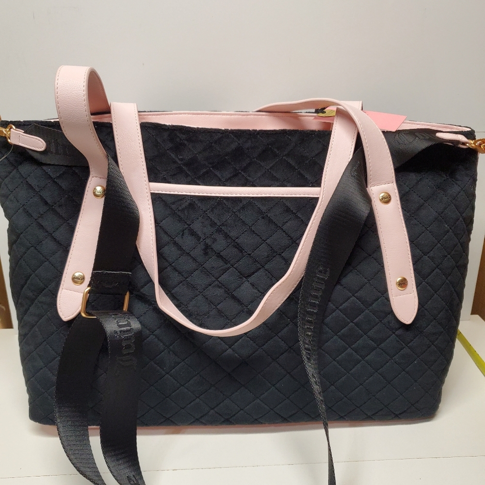 Juicy Couture Juicy tale weekender/ Travel/ Baby Bag black and pink quilted tote - Picture 2 of 7